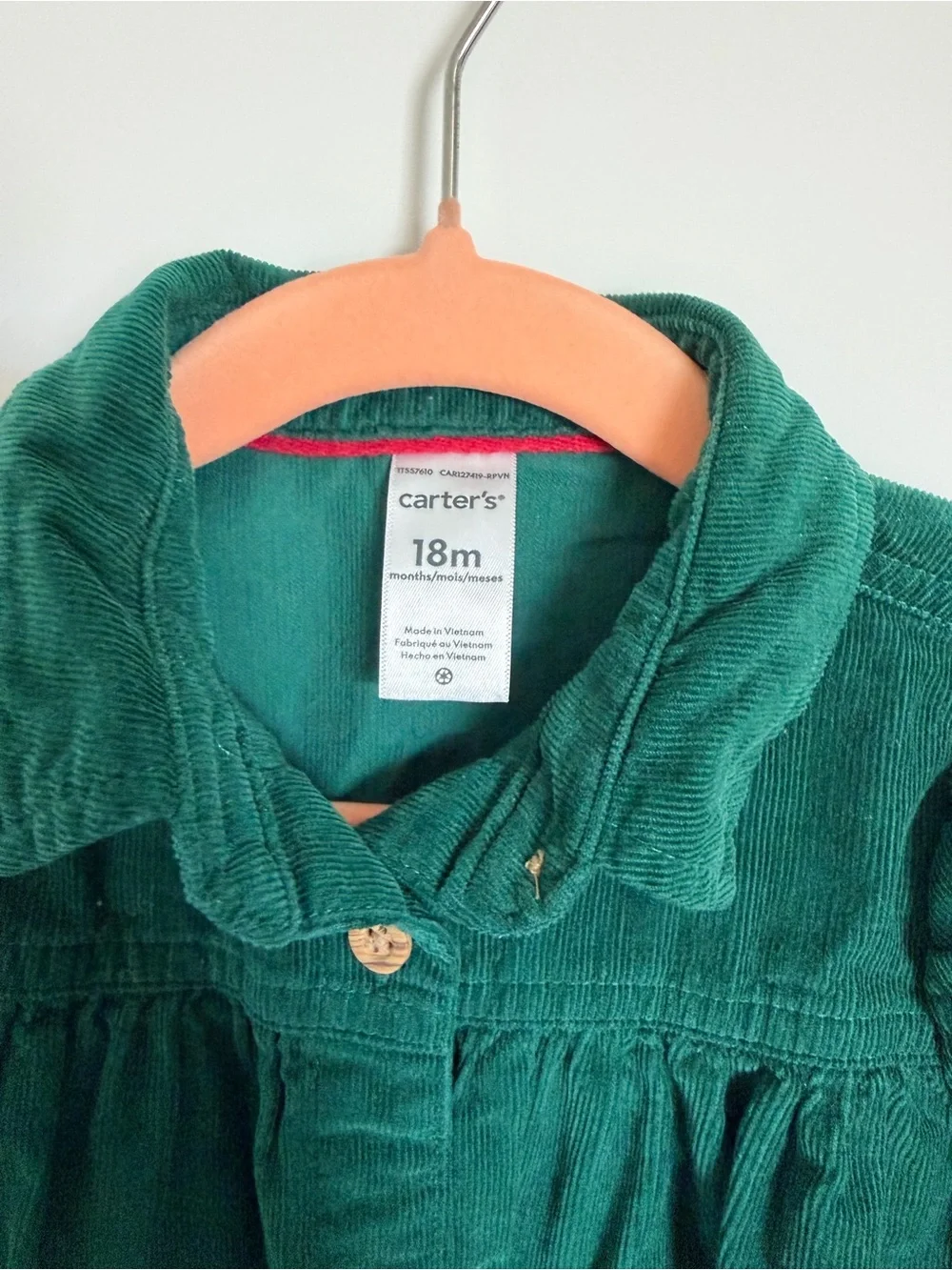 Carter's Emerald Green Corduroy Button-Front Dress